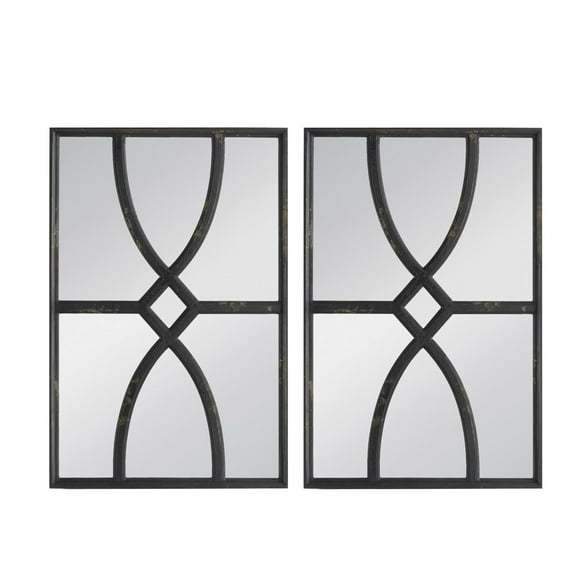 A&B Home Wall Mirror Set of 2 Windowpane Wall Decor with Wood Frame Farmhouse Style for Bedroom Bathroom Living Room