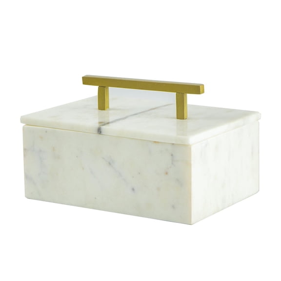 A&B Home Rectangular Decorative Marble Box with Gold Handle 7.1" x 4.9" x 4.3"