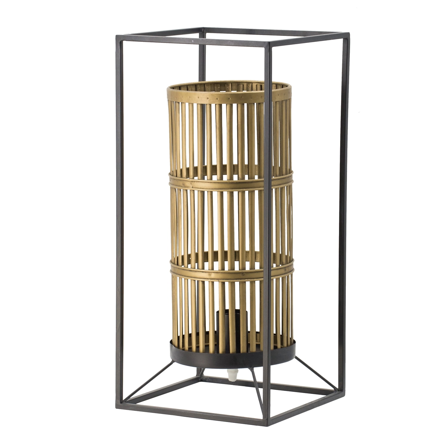 A\u0026B Home Rectangular Open Framed Table Lamp with Inner Cylinder Shade - Antique Gold, Black Finish