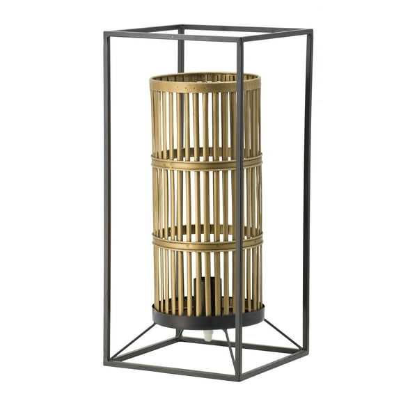 A&B Home Rectangular Open Framed Table Lamp with Inner Cylinder Shade - Antique Gold, Black Finish