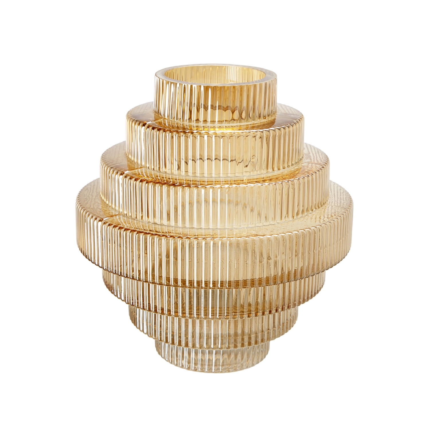 Amber Luster Ribbed Geometric Glass Vase for Tabletop Decor
