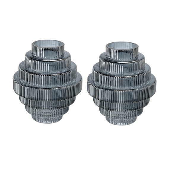 A&B Home Ribbed Geometric Glass Vase - Set of 2 - Smoke Luster