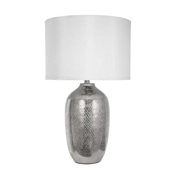 A&B Home Round Aluminum Sheet Table Lamp with Fabric Shade - 15"Dia. x 25.5"H - Nickel/White