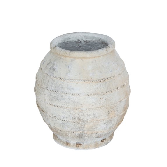 A&B Home Round Magnesium Flower Pot with Weathered White Finish and Ridged Texture - 17.5x17.5x18.5"