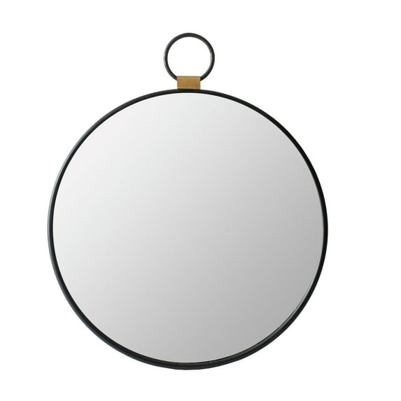 A&B Home Round Stopwatch Wall Mirror with Single Loop and Wood Accent - Antique Black, Mirror Finish