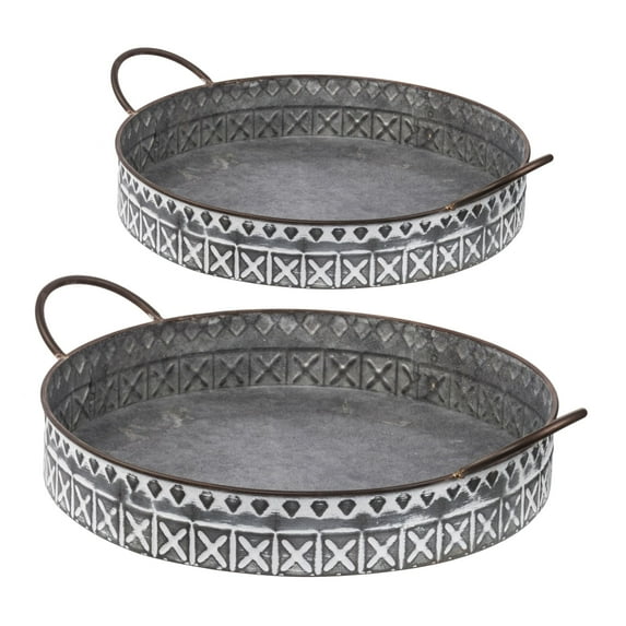 A&B Home Round Trays with Handles - Gray, White - Set of Two