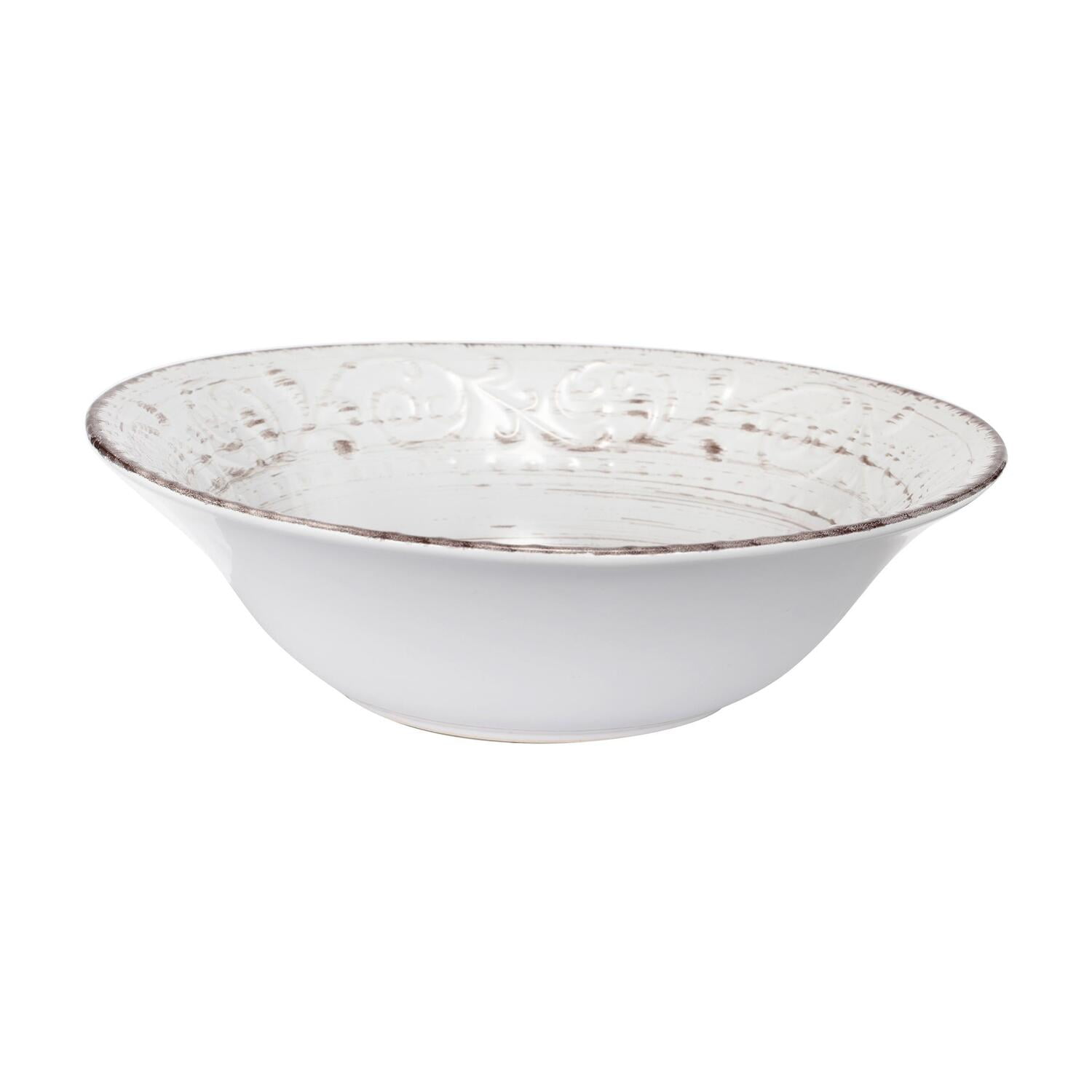 Elegant Rustic Flare 9.8" Ceramic Serving Bowl in Antiqued White