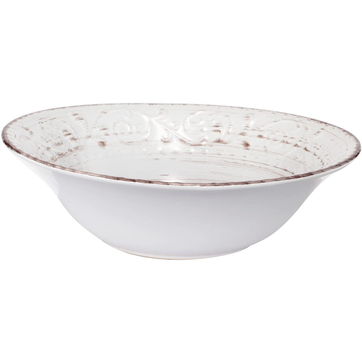 Elegant Rustic Flare 9.8" Ceramic Serving Bowl in Antiqued White