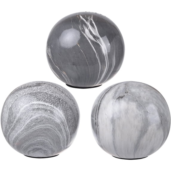 A&B Home S/3 D4x4" Marbleized Ball Accents, Gray 8S/CTN-Color:Gray,Style:Modern Chic