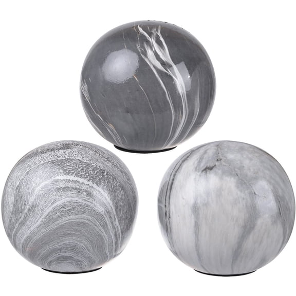A&B Home S/3 D4x4" Marbleized Ball Accents, Gray 8S/CTN-Color:Gray,Style:Modern Chic