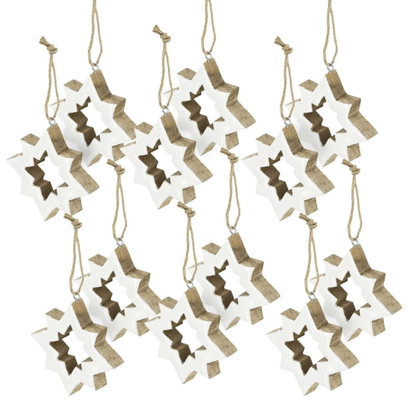 A&B Home Set of 12 White Wooden Hollow Star Hanging Ornaments 3.9" x 0.7" x 3.9"