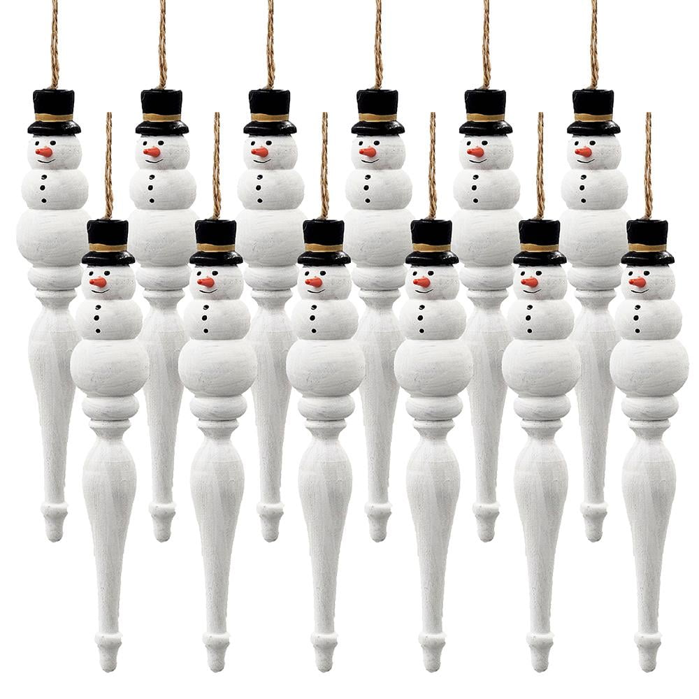 Set of 12 White Wooden Snowman Icicle Ornaments