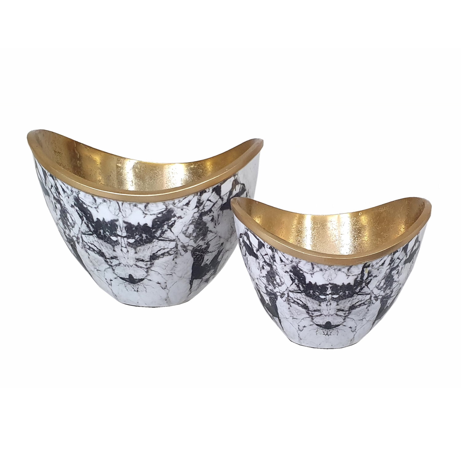 Set of 2 Black and White Marble Pattern Aluminum Bowls