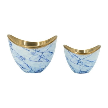 A&B Home Set of 2 Aluminum Bowl with Blue and White Marble Pattern