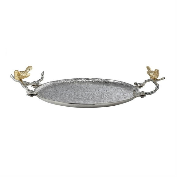 A&B Home Set of 2 Silver Decorative Tray with Gold Bird 19" x 13.5" x 4"