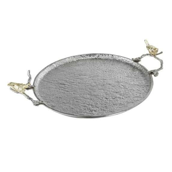 A&B Home Set of 2 Silver Decorative Tray with Gold Bird 21" x 17" x 4.5"