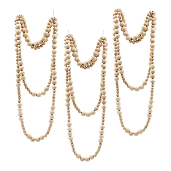 A&B Home Set of 3 Cream Colored 51"-Long Wooden Beaded Garlands