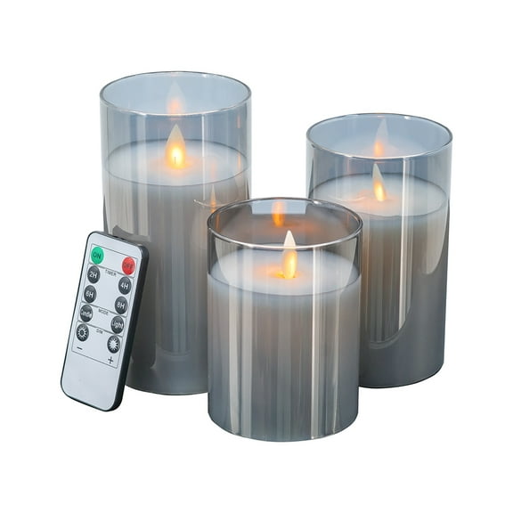 A&B Home Set of 3 Flameless LED Candles with Smoked Glass Holder