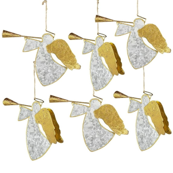 A&B Home Set of 6 Gold and Silver Metal Angel Cutout Hanging Ornaments 9.4" x 1.5" x 6.5"