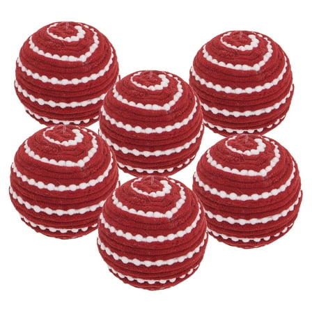 A&B Home Set of 6 Red and White Striped Fabric Hanging Orb Ornaments 3.9" x 3.9" x 3.9"