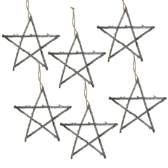 A&B Home Set of 6 Silver Glittered Hollow Twig Star Ornaments 7.9" x 0.4" x 7.9"