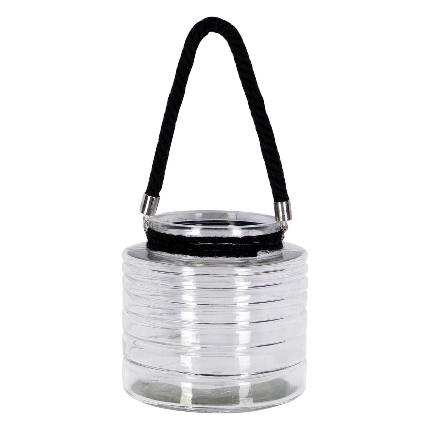 Seward Urban Industrial Tall Glass Candle Lantern with Black Jute Handle