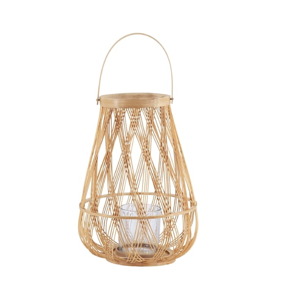 A&B Home Sienna Bamboo Lantern with Handle - 9.5"Dia. x 13.5" - Beige