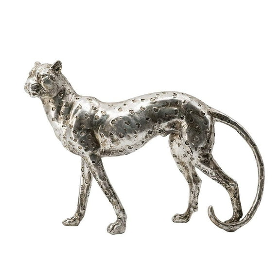 A&B Home Silver Leopard Resin Statue 13" x 3.1" x 9.3"