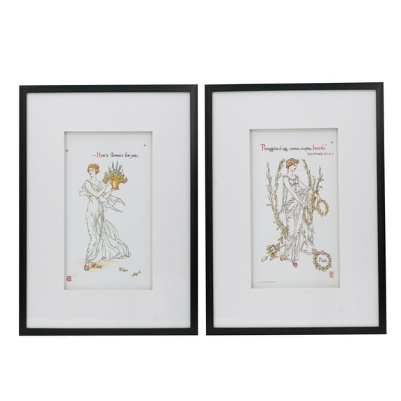 A&B Home Smithsonian - Assorted Goddesses Framed Wall Art - Set of 2 - Black Frame - White,Yellow