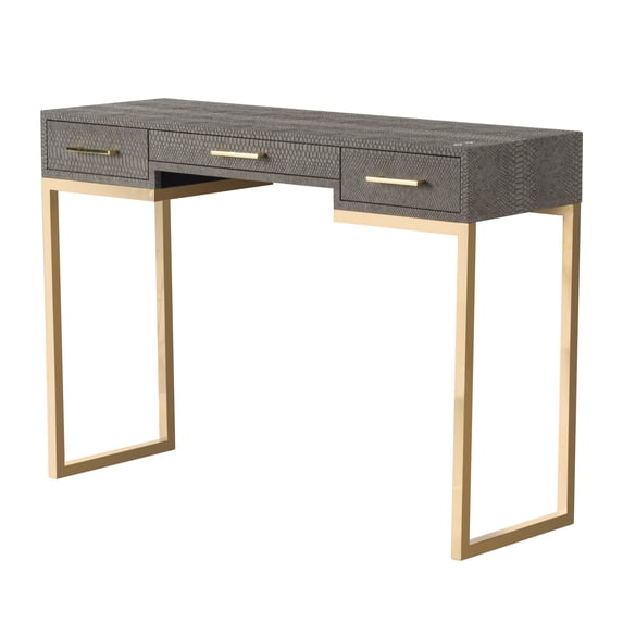A&B Home Snake Print Console Table with 3 Drawers and Square Metal Bar Legs - Gray, Gold Finish