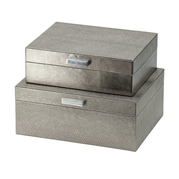 A&B Home Snake Print Decorative Rectangular Boxes with Metal Handles - Set of 2 - Silver Finish
