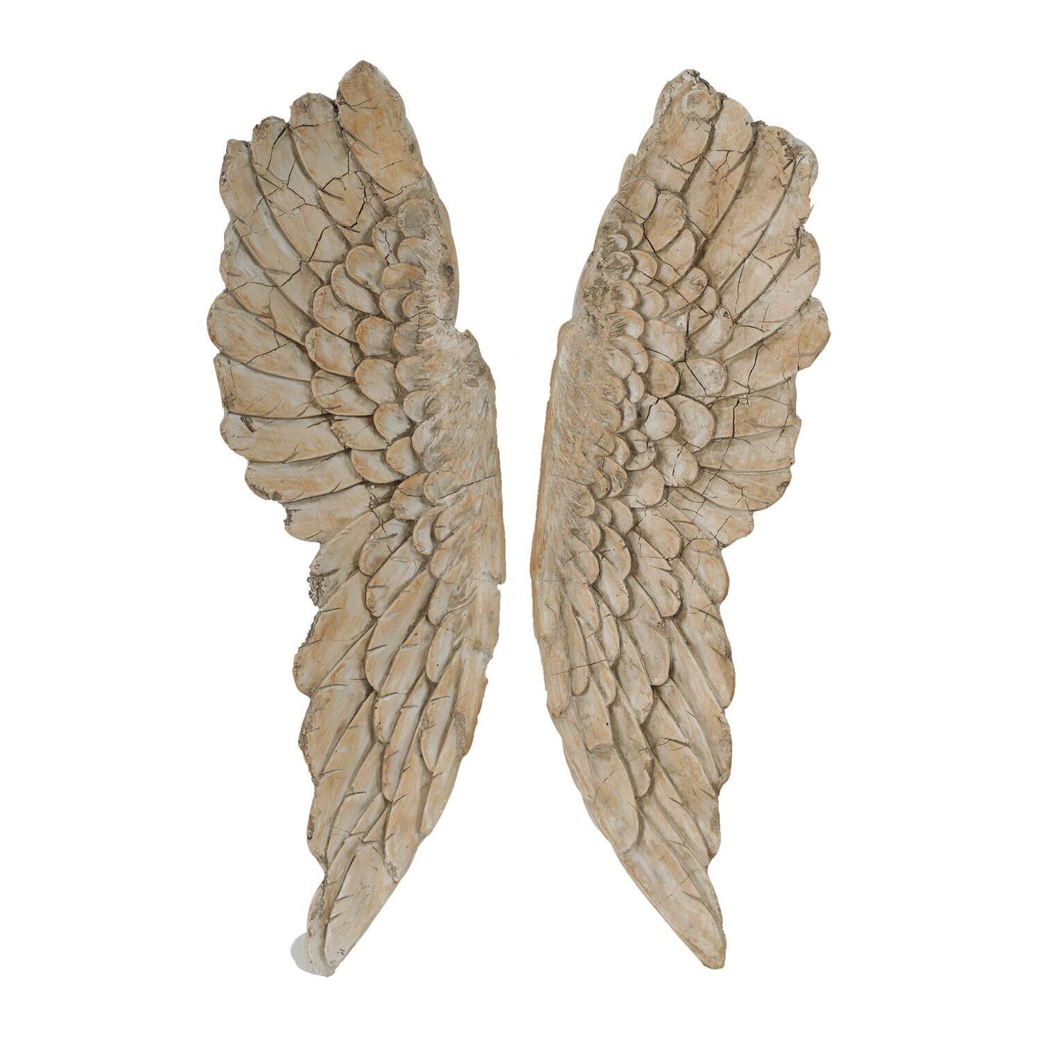 Natural Wood Angel Wings Wall Mounted Figurine Set