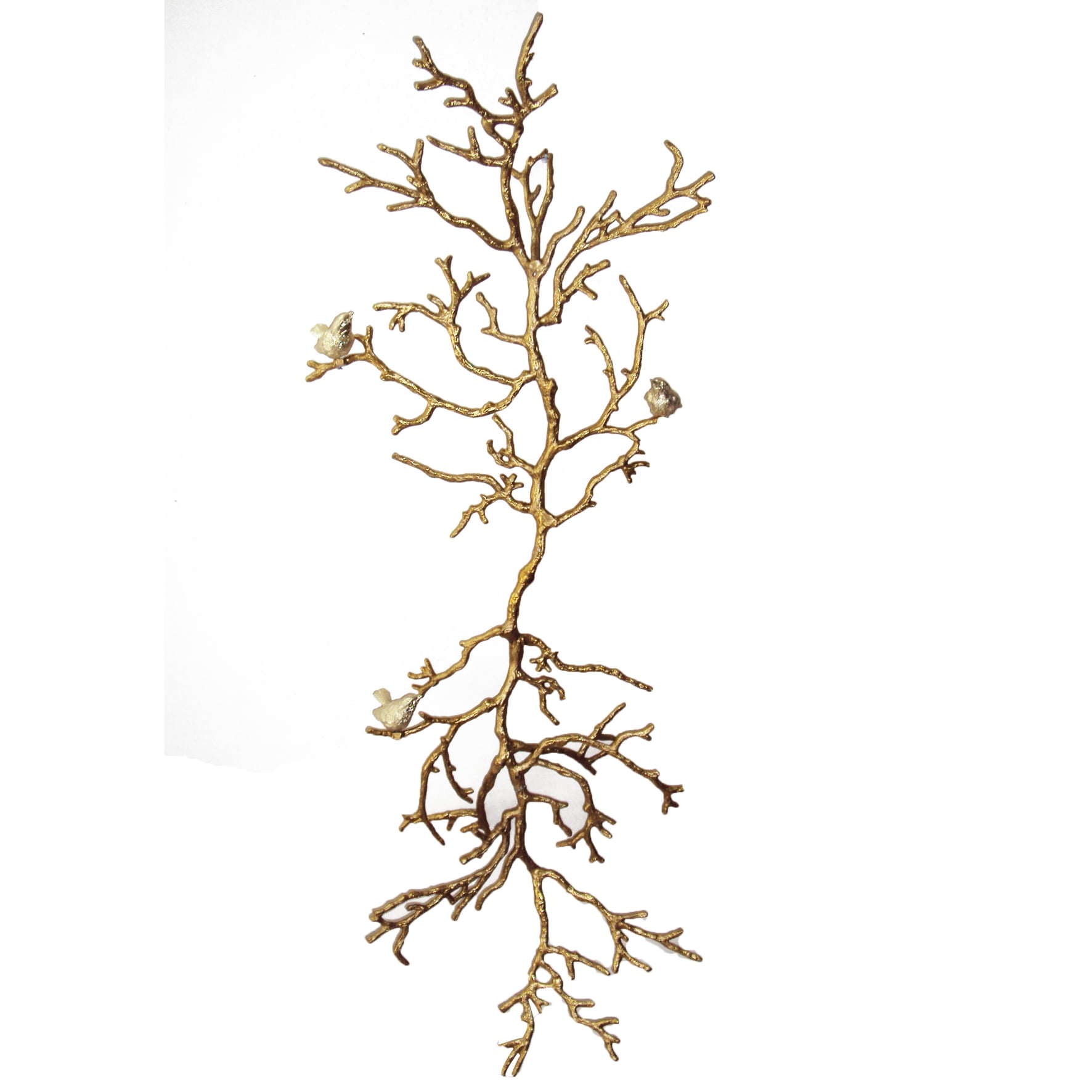 Gold and Silver Aluminum Branch Wall Sculpture with Birds