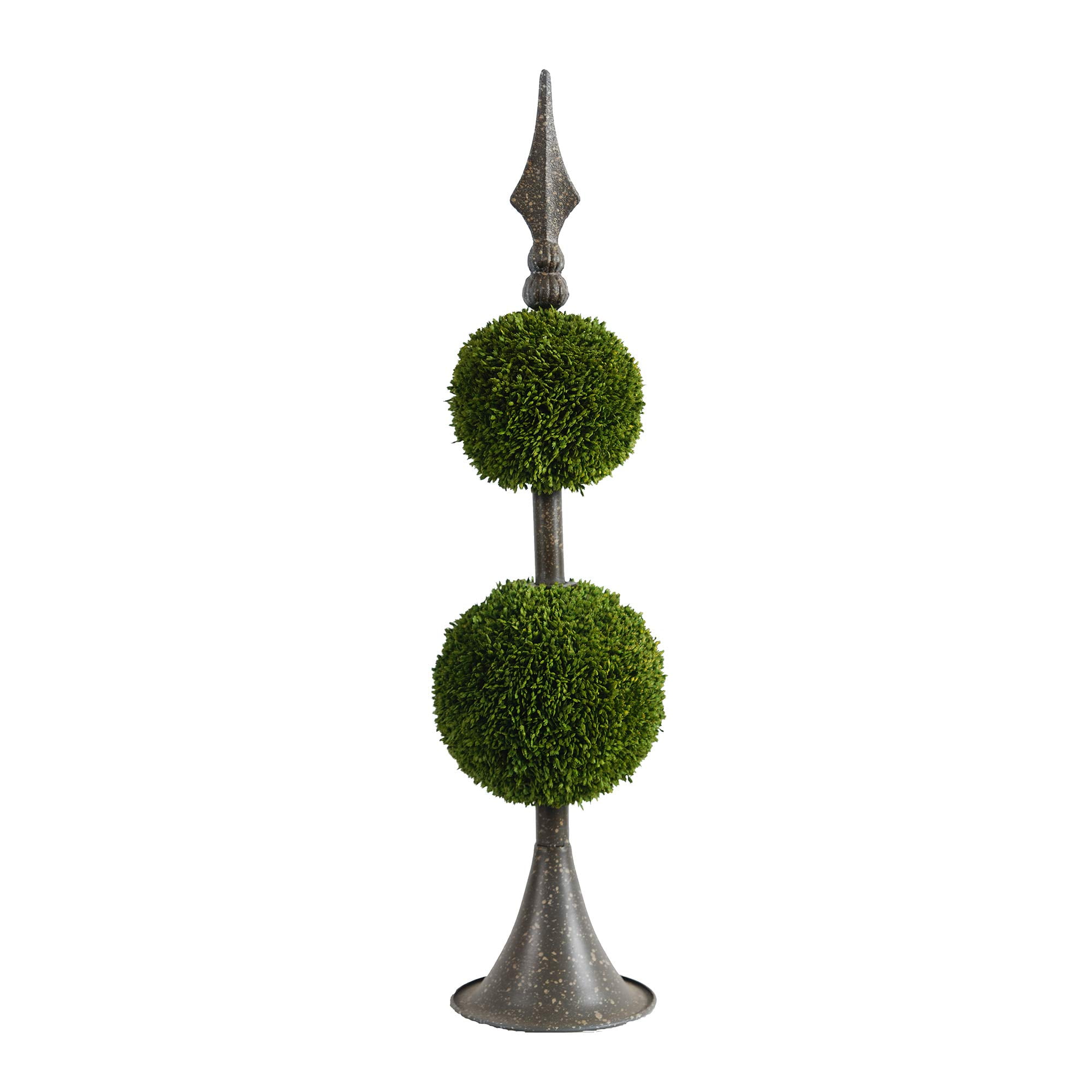 Antique Bronze and Green Faux Boxwood Double Sphere Topiary