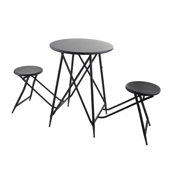 A&B Home Stowable Side Table and Two Seats - 24" x 24" x 32" - Black