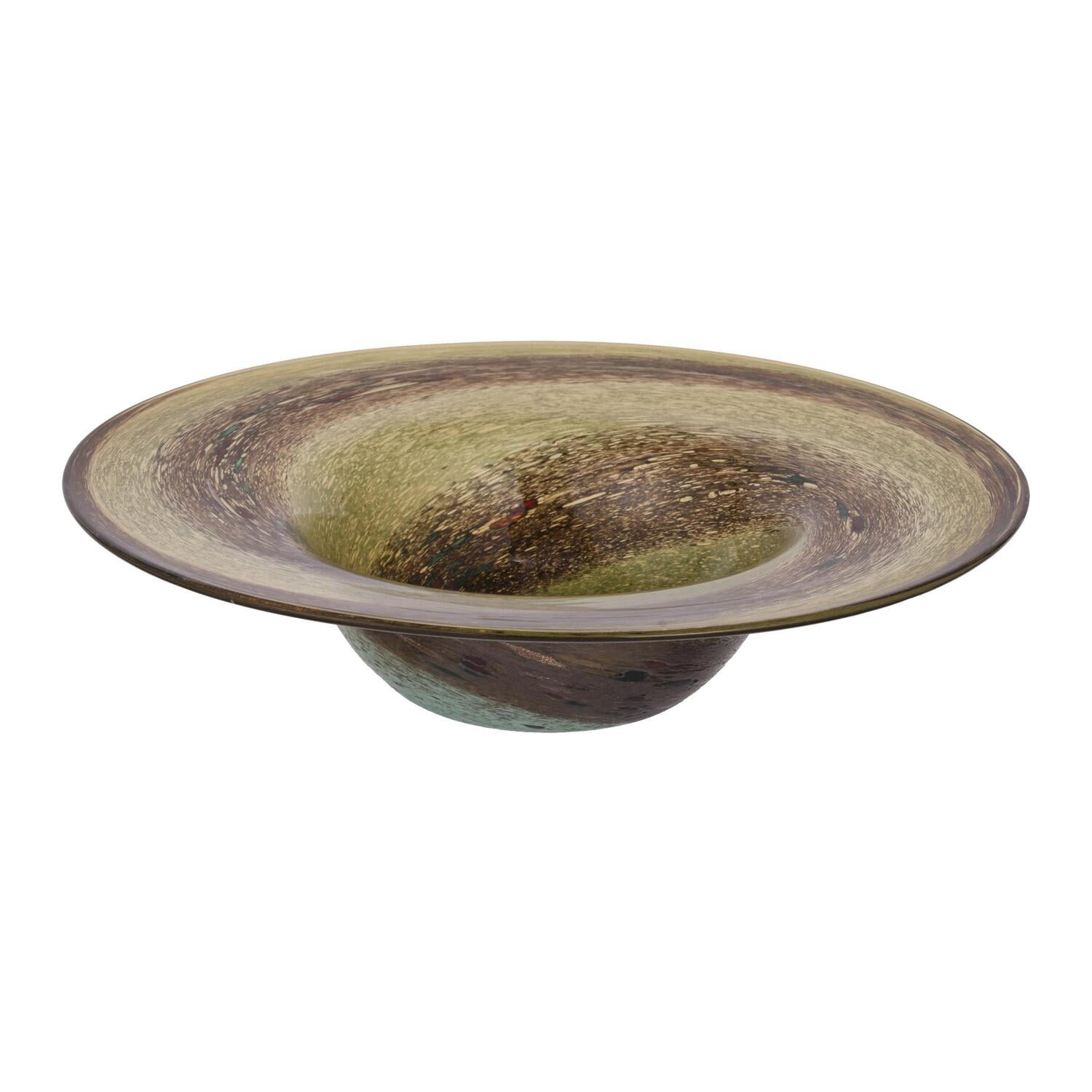 Amber Swirl 13.8" Handcrafted Glass Decorative Bowl