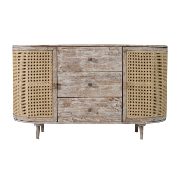 A&B Home TV Console with Cane Doors - Sand Blast White On Bb