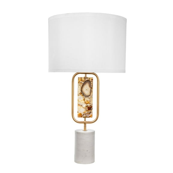A&B Home Table Lamp with Agate Accent & Marble Base - 15"Dia. x 28"H - Gold/White/Natural