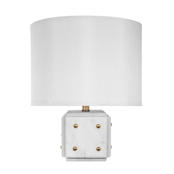 A&B Home Table Lamp with Cube Marble Base & Gold Accents - 14" x 14" x 18" - Gold/White