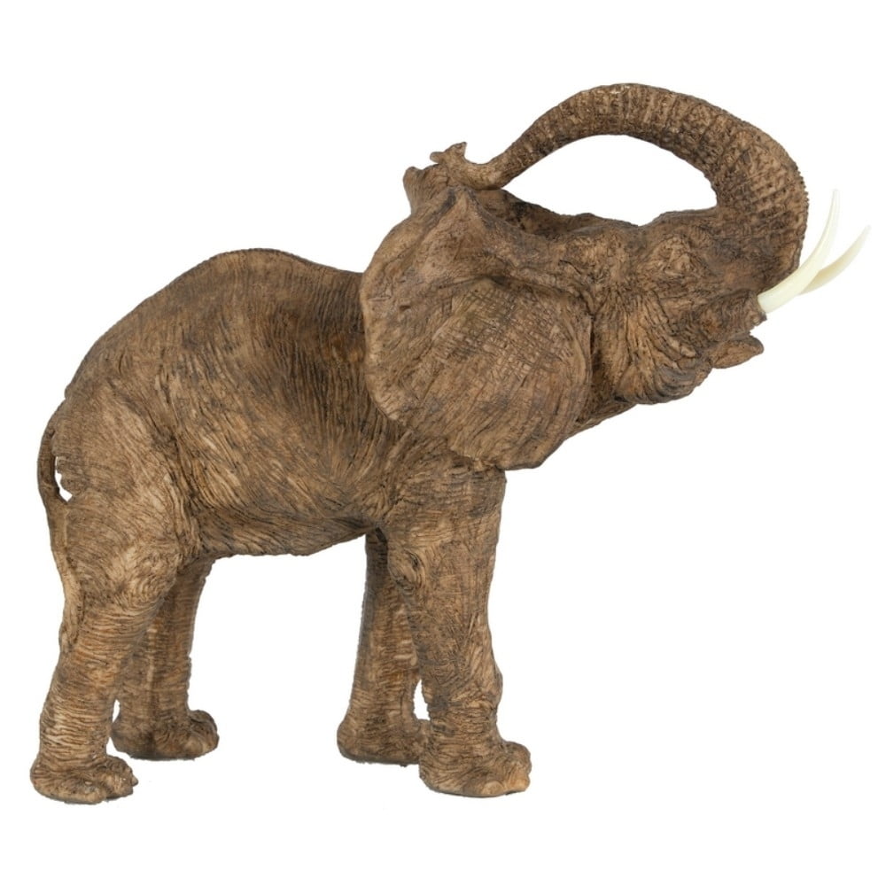 Brown Wood Trumpeting Elephant Statue, 12" Tall