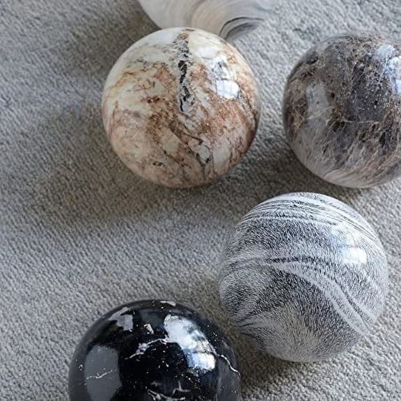 A&B Home Tan Decorative Marble Balls - Flat Base Table Centerpieces Beige Marbleized Ball with Flat Side, Set of 6 Ceramic Spheres, 4 inch