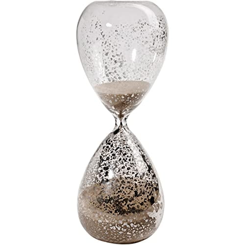 Clear and Silver Mercury Glass Hourglass with Bisque Sand
