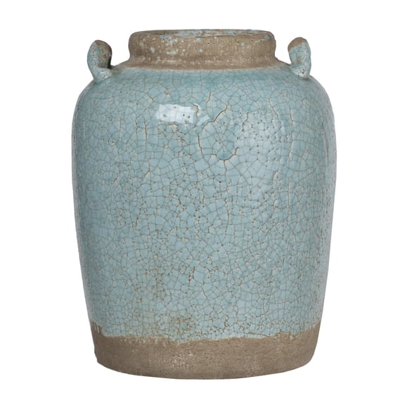 A&B Home Teal Terracotta Vase with Handles 10.8" x 10.8" x 11.4"