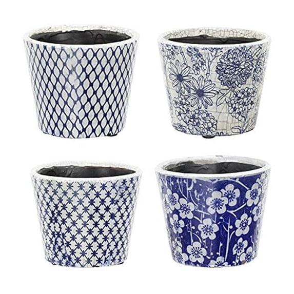 A&B Home Terracotta Planters - Set of 4-Color:Blue,Style:Classic Vintage