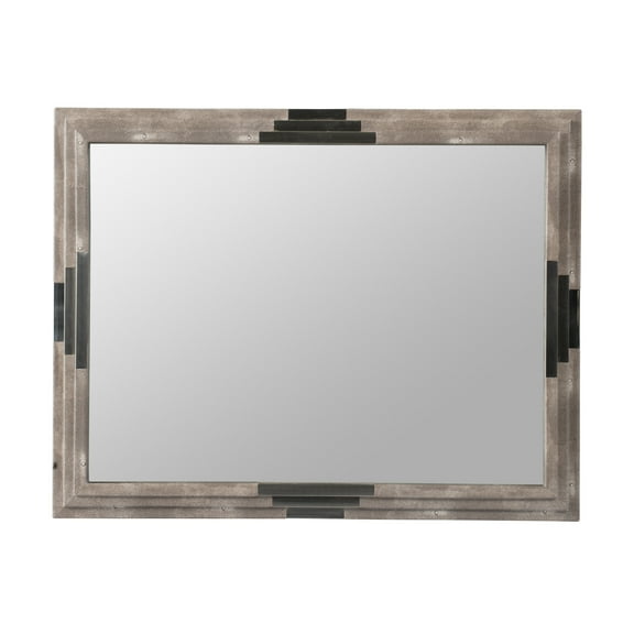 A&B Home Textured Print Rectangular Wall Mirror with Step Detail - Beige, Gray, Black Finish