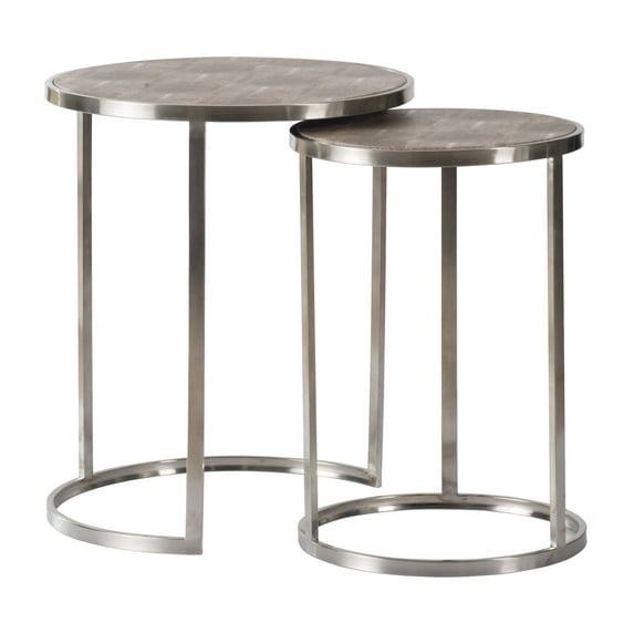 A&B Home Textured Print Round Nesting Tables with Rod Legs - Set of 2 - Gray, Steel Finish