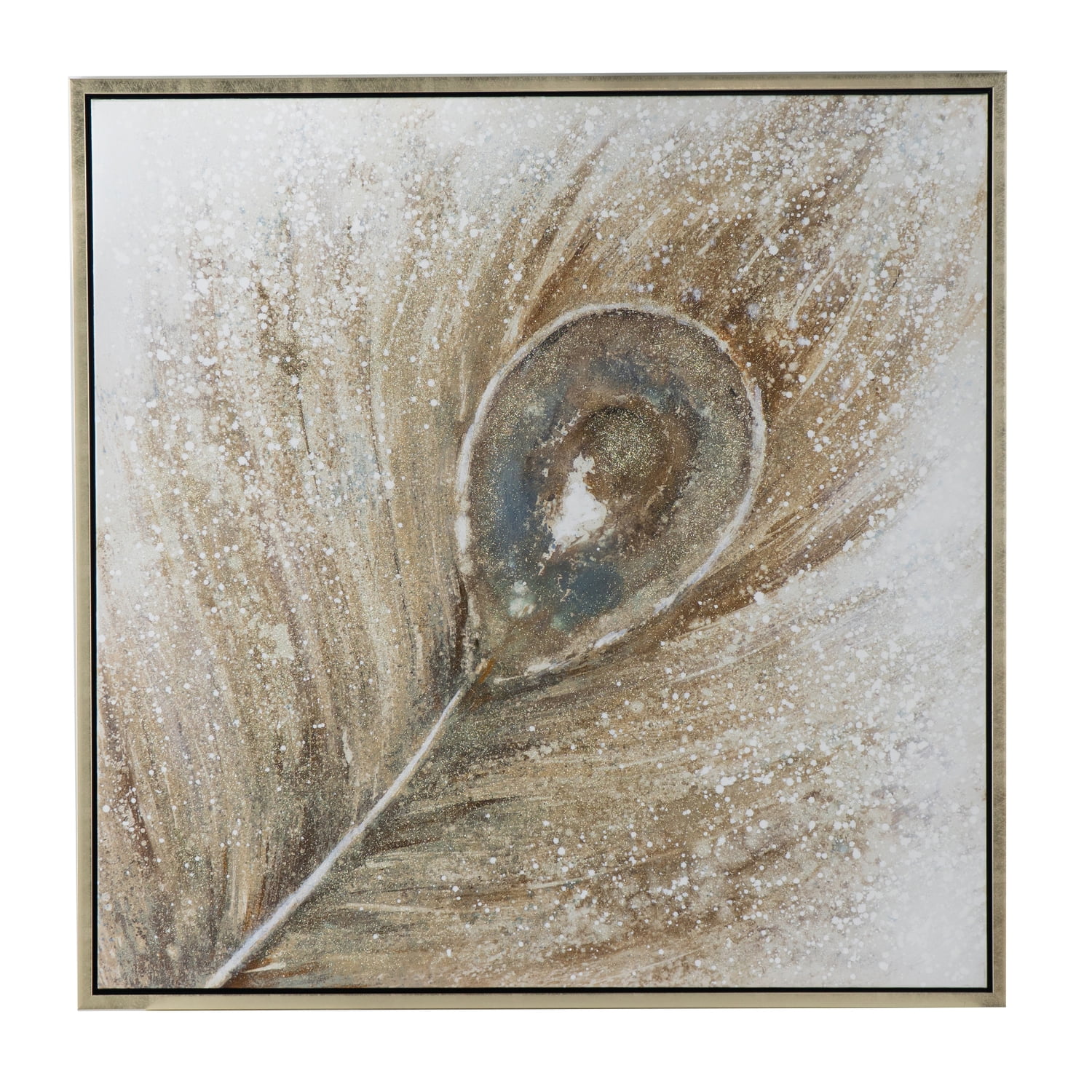 40" x 40" Blue and Gold Abstract Peacock Feather Canvas Painting
