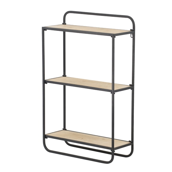 A&B Home Three Tier Wood Wall Shelf - Black, Natural Finish