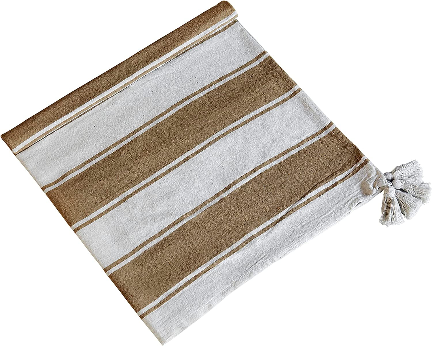 Brown and White Striped Cotton Blend Throw Blanket, 50" x 60"
