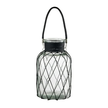 A & B Home Transitional Clear And Black Glass Vase With Handle 77656